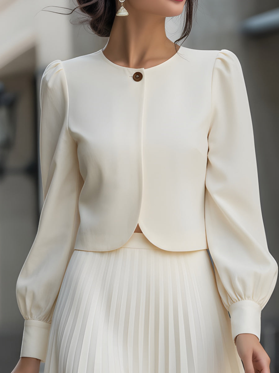 Elegant Pleated Skirt Set With Cropped Jacket MLZ