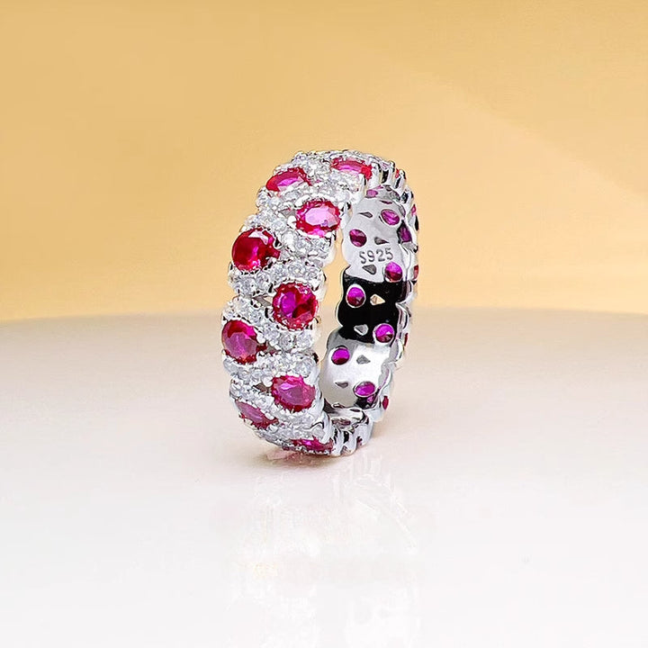 Rose Red and Emerald Green Eternity Wedding Band shine of diamond