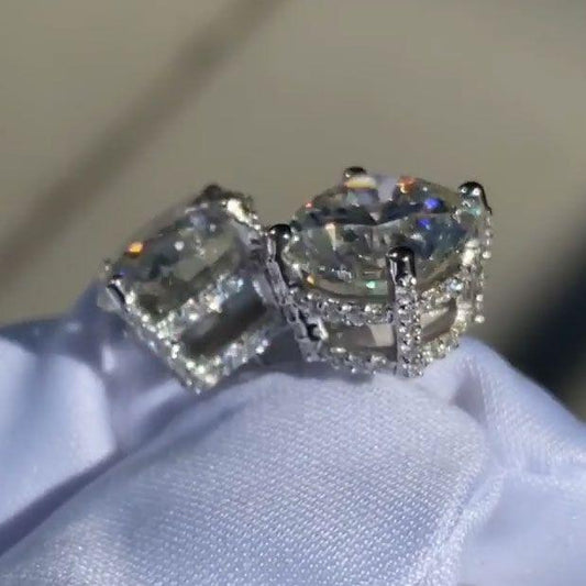 Round Cut 2.0ct Double Under Halo Diamond Stud Earrings shineofdiamond