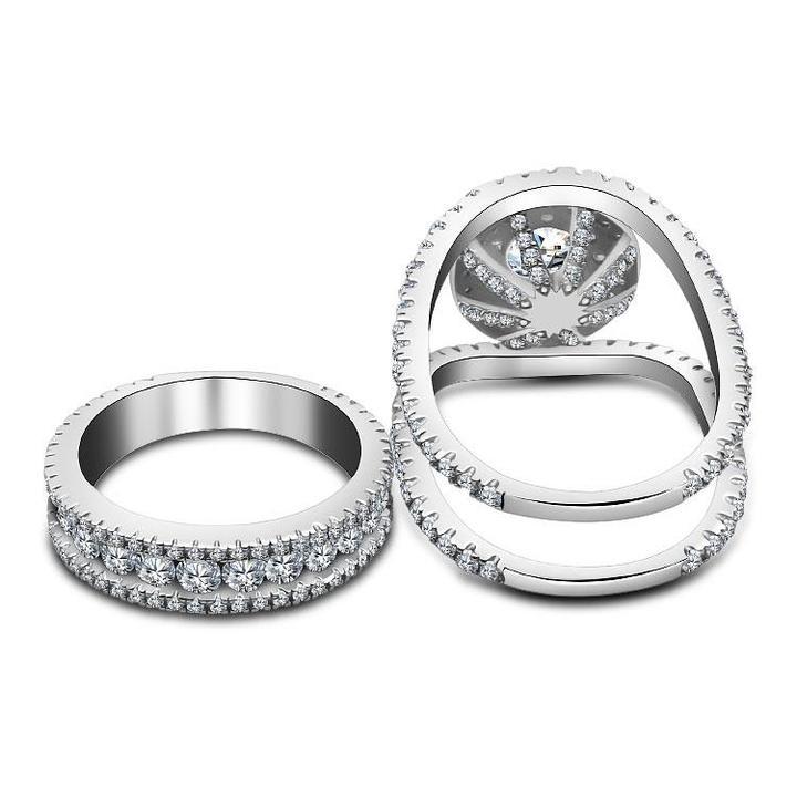 Round Cut  Halo Engagement Ring in Sterling Silver with Guard Enhancer shineofdiamond