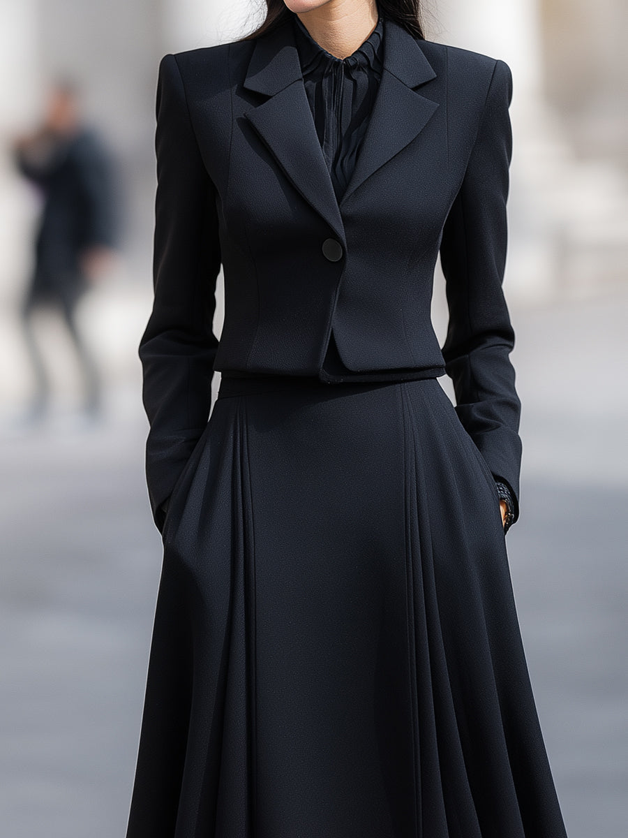 Tailored Blazer & Midi Skirt Set With Structured Elegance XYS