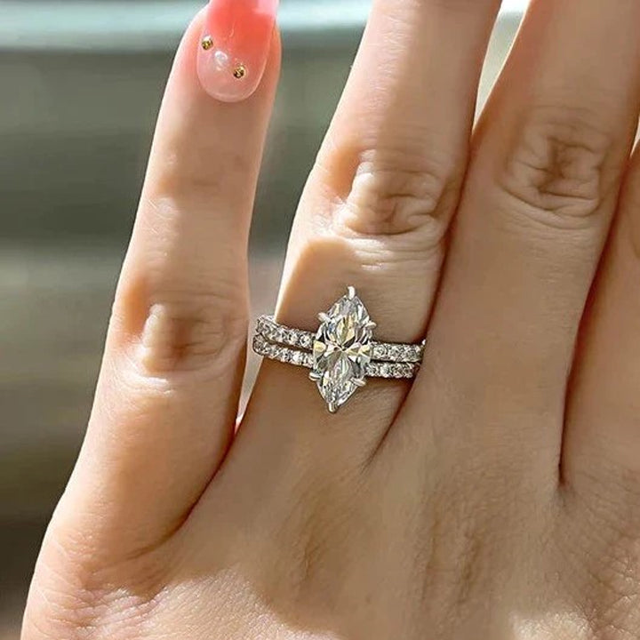 2pcs Marquise Cut Bridal Ring Set in Sterling Silver Shineofdiamond