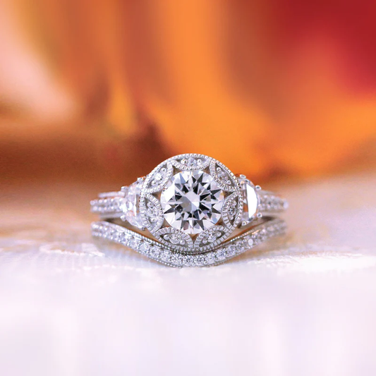 Vintage Curved Art Deco Round Cut Bridal Set In Sterling Silver Shineofdiamond