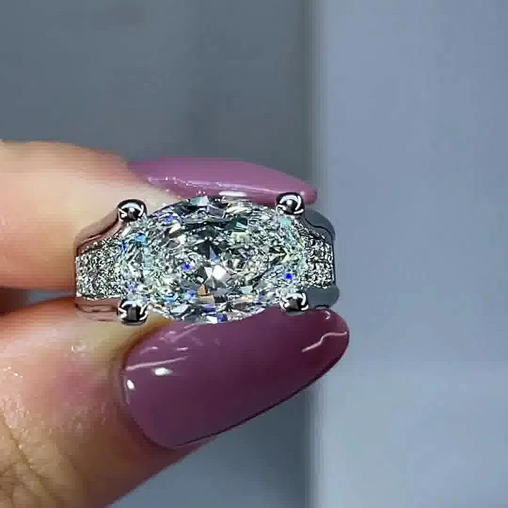 4.5ct Distinctive Inverted Tension-set Oval Cut Sterling Silver Engagement Ring hot