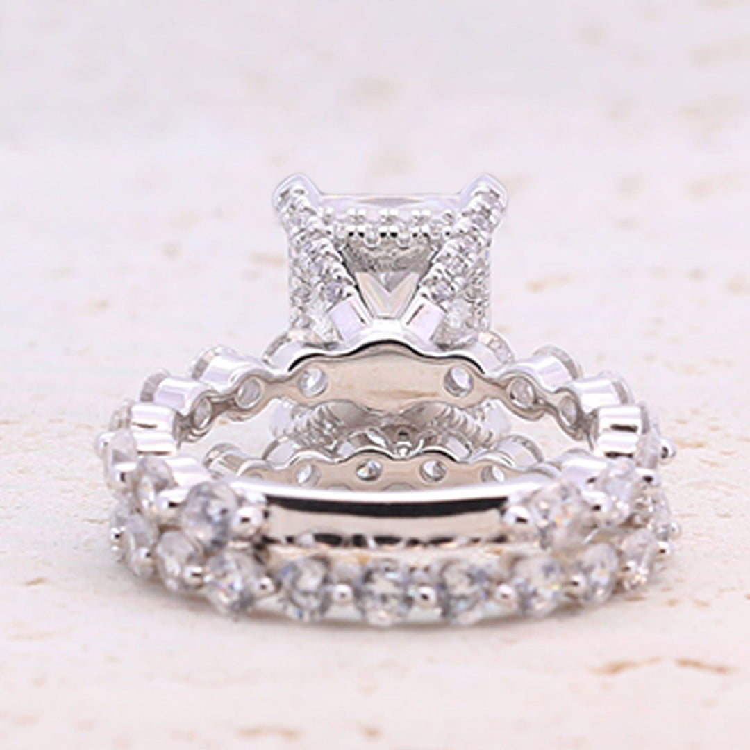 Classic 4.0ct Princess Cut Sterling Silver Engagement Ring Set shine of diamond