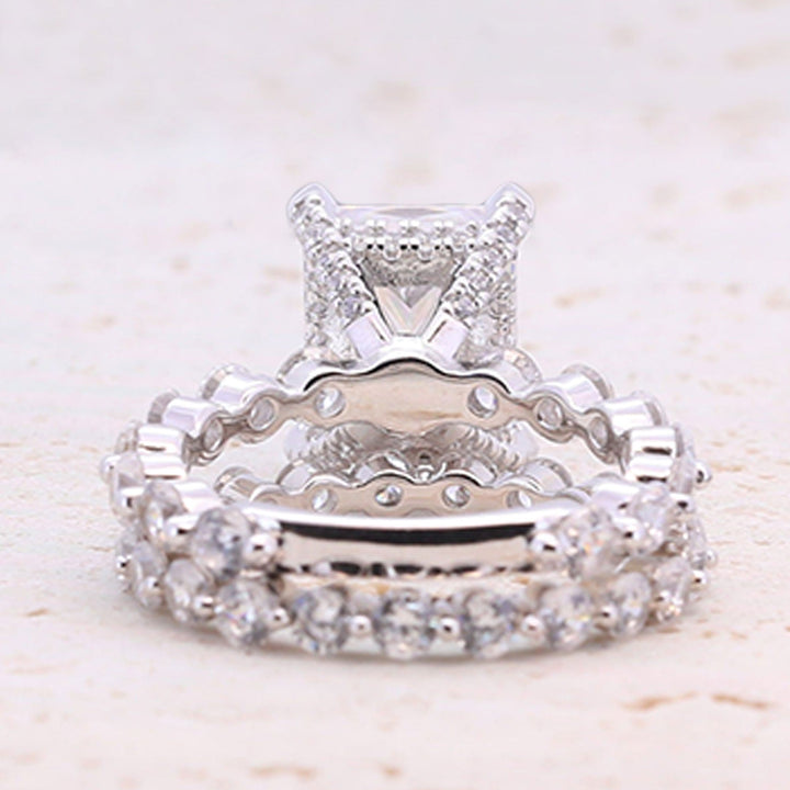 Classic 4.0ct Princess Cut Sterling Silver Engagement Ring Set shine of diamond