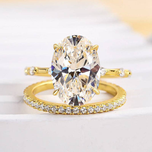 Yellow Gold Tone Oval Cut Wedding Bridal Set In Sterling Silver Shineofdiamond