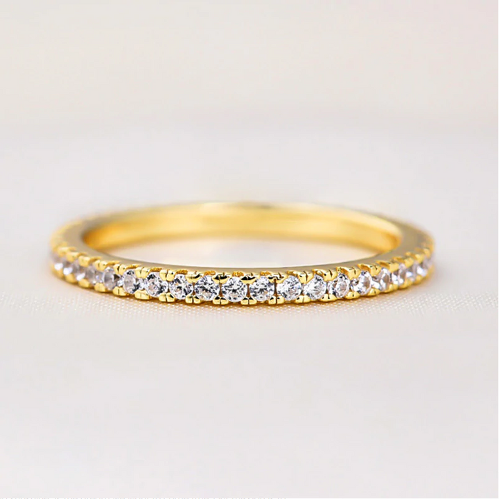 Classic Golden Tone Eternity Sterling Silver Wedding Band Shineofdiamond