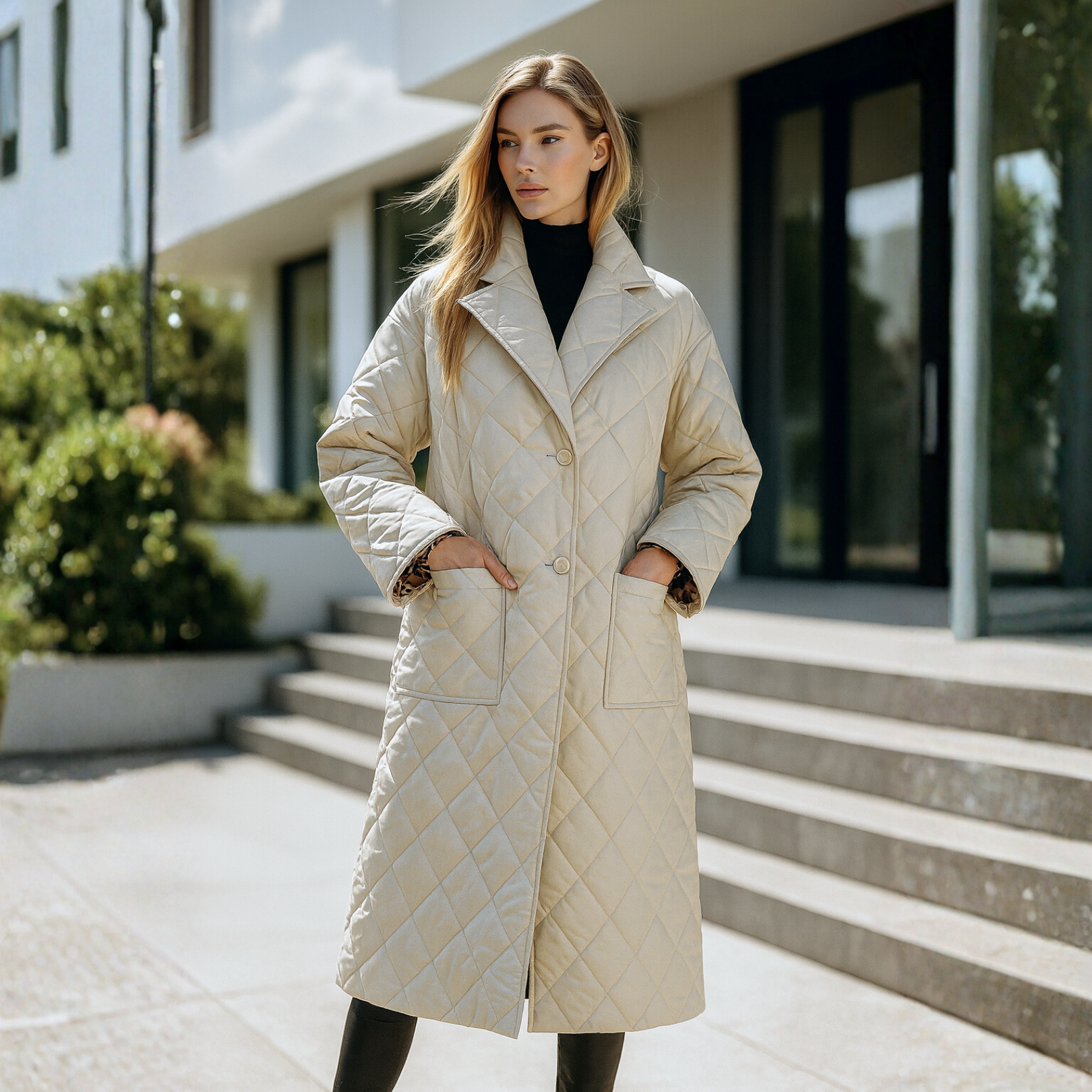 Shanaia - Quilted Coat with Leopard Lining