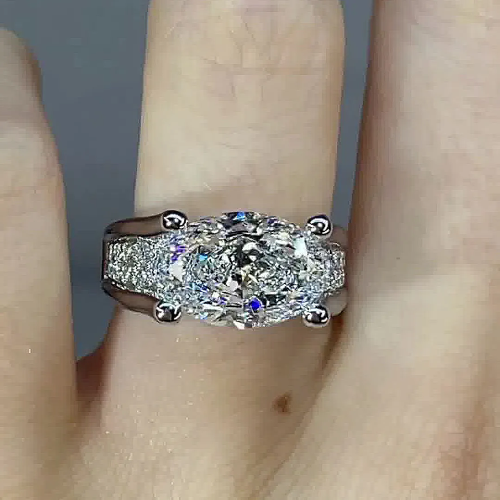 4.5ct Distinctive Inverted Tension-set Oval Cut Sterling Silver Engagement Ring hot