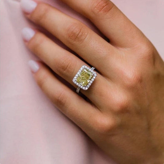 Gorgeous Halo Radiant Cut Yellow Gemstone  Engagement Ring shineofdiamond