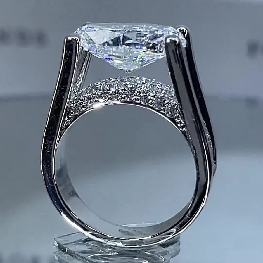 4.5ct Distinctive Inverted Tension-set Oval Cut Sterling Silver Engagement Ring hot