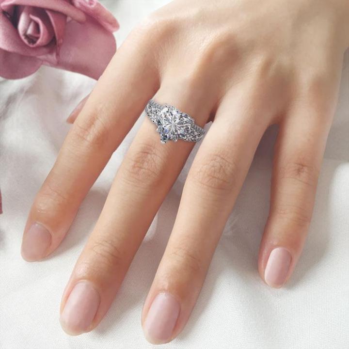 3 Stone Heart Cut Engagement Ring in Sterling Silver hot
