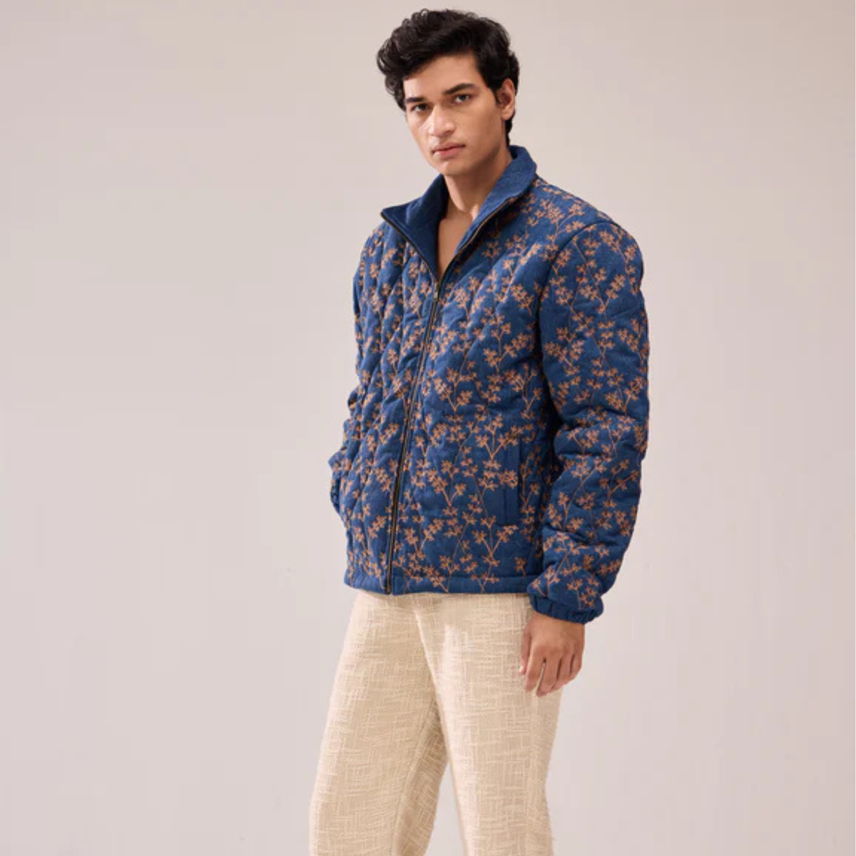 Hamzah | Embroidered Quilted Denim Jacket