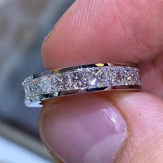 Classic Princess Cut Sterling Silver Wedding Band shineofdiamond