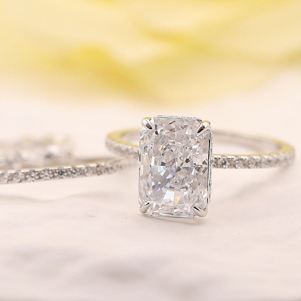 Noble Radiant Cut 3PC Wedding Bridal Set in Sterling Silver shineofdiamond