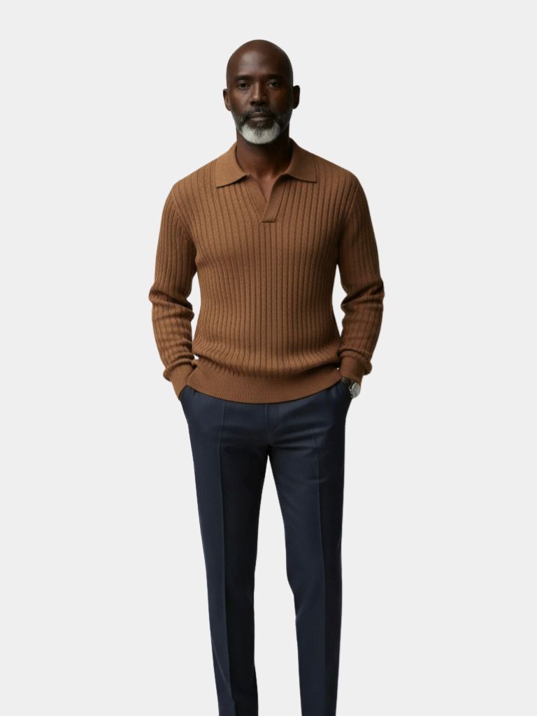 V-Neck Polo Sweater Ribbed - Casa  Laro CASA LARO