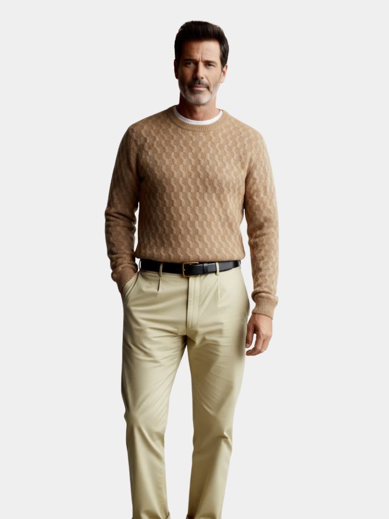 100% Wool Geometric Crew Neck Pullover Sweater - Casa  Laro CASA LARO