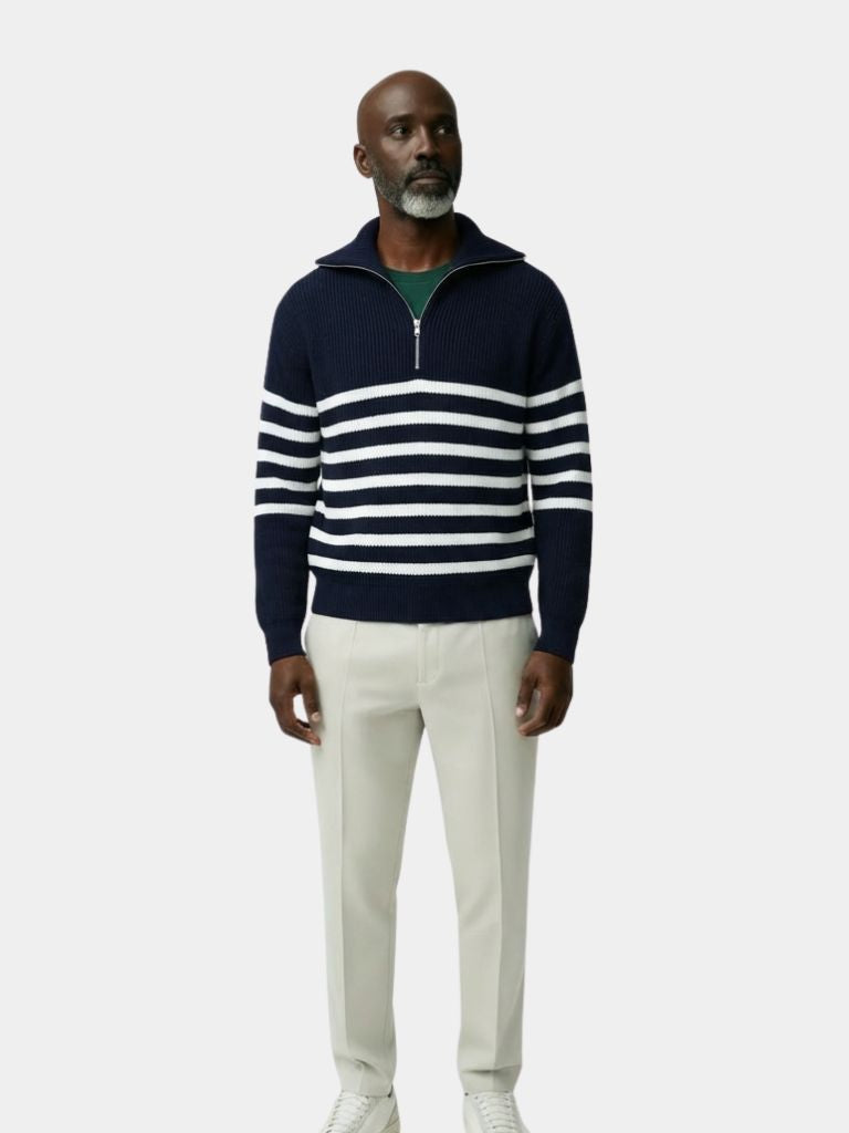 Casual Striped Zip Up Sweater - Casa  Laro CASA LARO