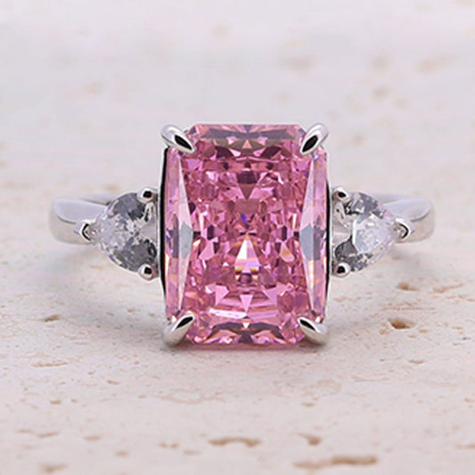 4.0CT Three Stone Pink Sterling Silver Engagement Ring (Multi Color Available) shine of diamond
