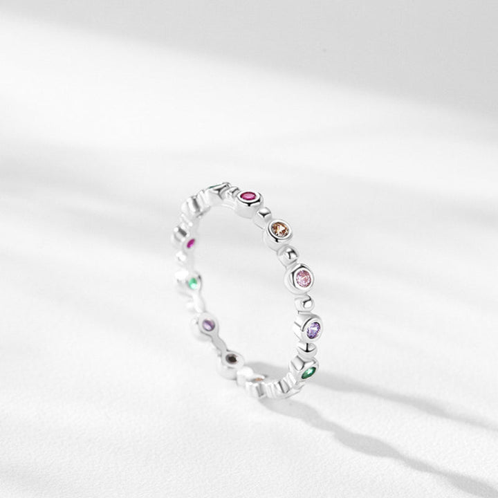 Simple Rainbow Round Cut Sterling Silver Band Shine of Diamond