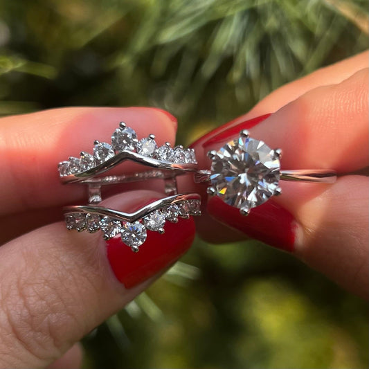 Exquisite 2 Pcs Round Cut Enhancer Wedding Bridal Set shine