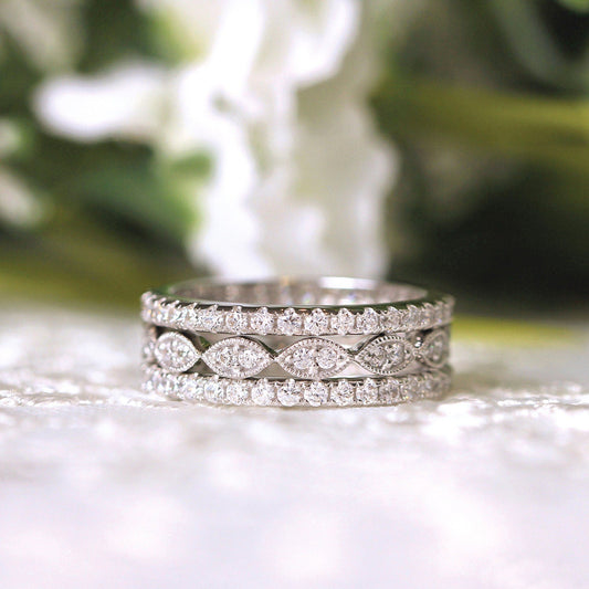 3PCS Mixed Stackable Eternity Wedding Band Ring Set shineofdiamond