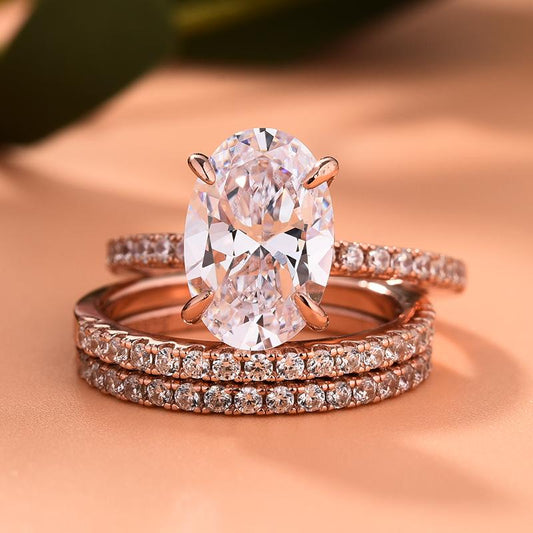 Rose Golden Tone Classic Oval Cut Sterling Silver Bridal Set shineofdiamond