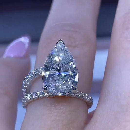 Pear Cut Asymmetry Sterling Silver Engagement Ring Shineofidamond