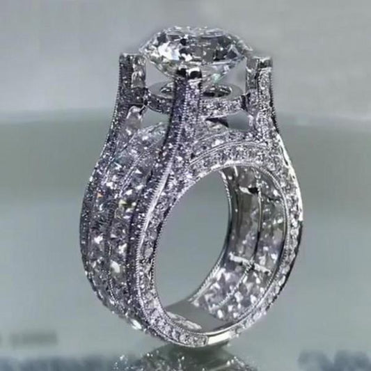 Sparkling ”Surround Me" Sterling Silver Engagement Ring Shineofdiamond