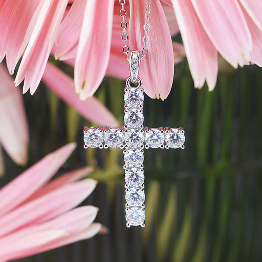 Classic Cross Design Sterling Silver Moissanite Pendant Necklace Shine of Diamond