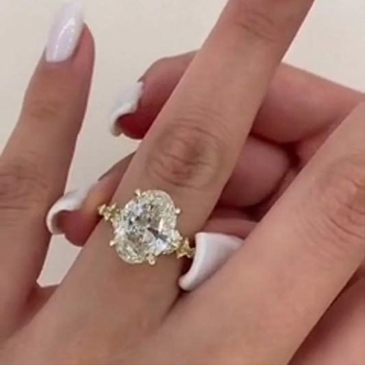 Golden Tone Oval Cut Sterling Silver Engagement Ring with Unique Band shineofdiamond