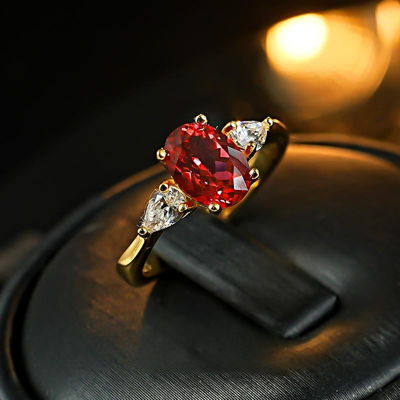 Classic Oval Cut Three Stone Ruby Sterling Silver Engagement Ring shine of diamond