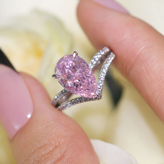 Gorgeous Pink Pear Cut Sterling Silver Engagement Ring Shine of Diamond