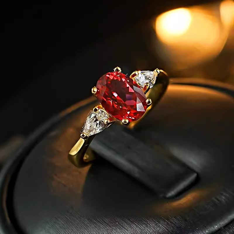 Classic Three-Stone 1.5ct Over Cut Ruby Red Engagement Ring Shine of Diamond