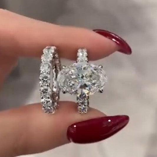 Gorgeous 2 Pcs Oval Cut Sterling Silver Bridal Set Juluro