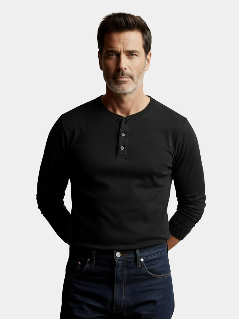 Minimalist Henley Neck Long Sleeve T-Shirt - Casa  Laro CASA LARO