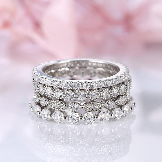 Four Row Full Eternity Stackable Wedding Band In Sterling Silver Shineofdiamond