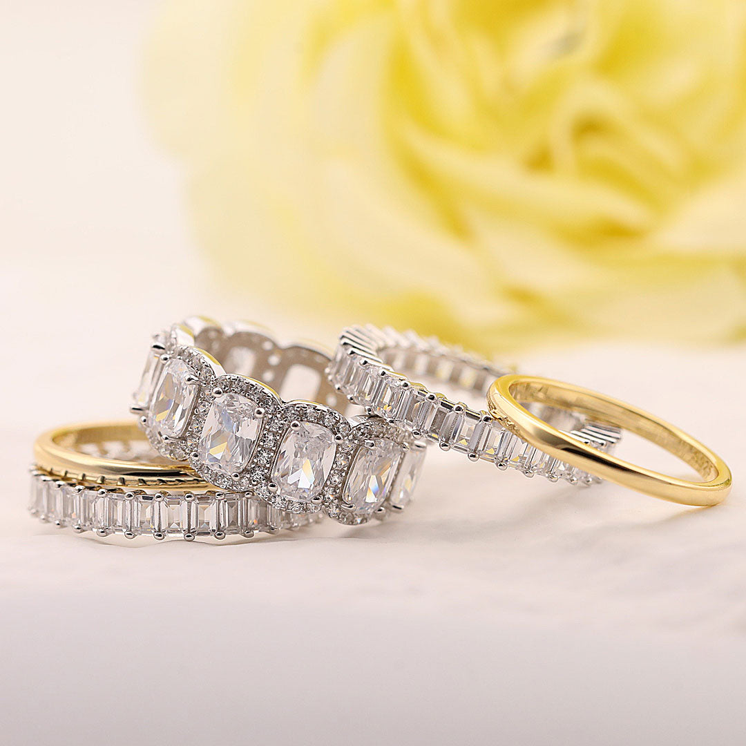 5PCS Stunning Wedding Band Set In Sterling Silver Shineofdiamond