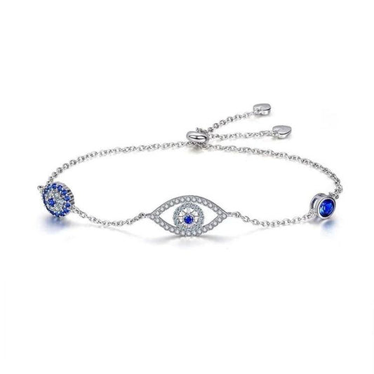 Lucky Blue Eye Design 925 Sterling Silver Slider Bracelet Shineofidamond
