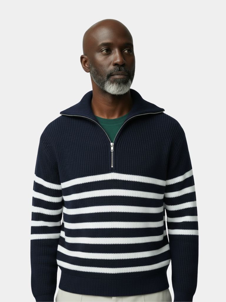Casual Striped Zip Up Sweater - Casa  Laro CASA LARO