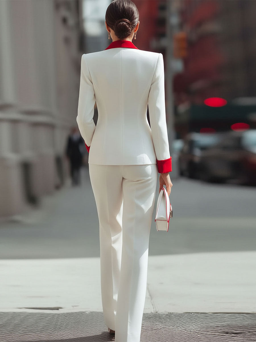 Bold Red And White Double-Breasted Suit Set By Casa Laro SN