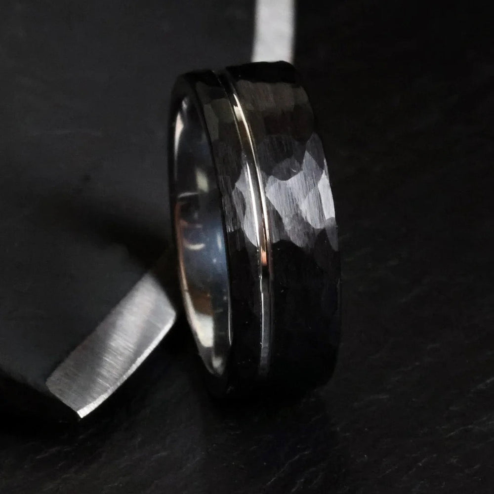 Hammered Black Tungsten Carbide Minimalist Men's Wedding Band Juluro