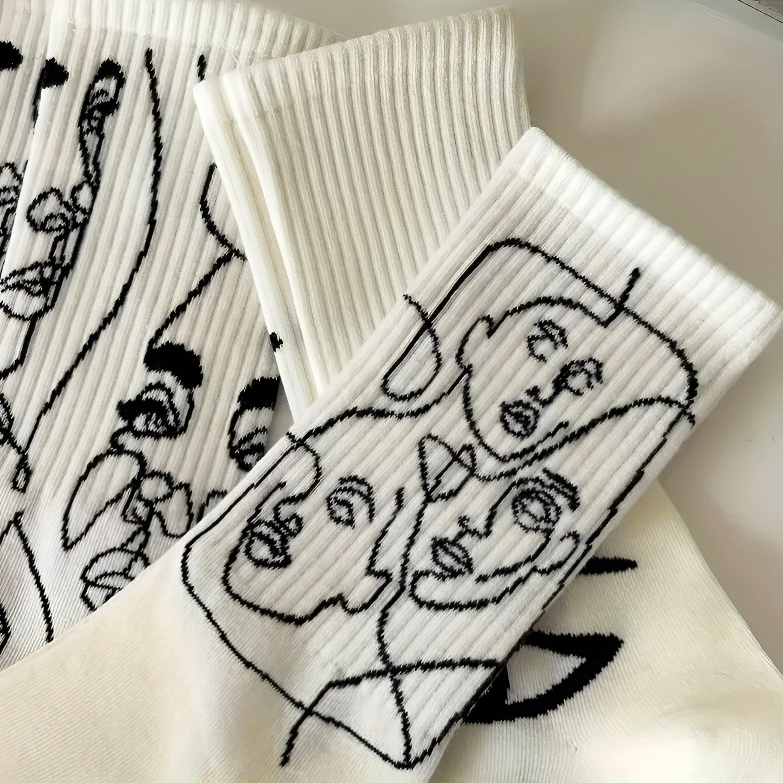 Line Art Cotton Crew - Socks