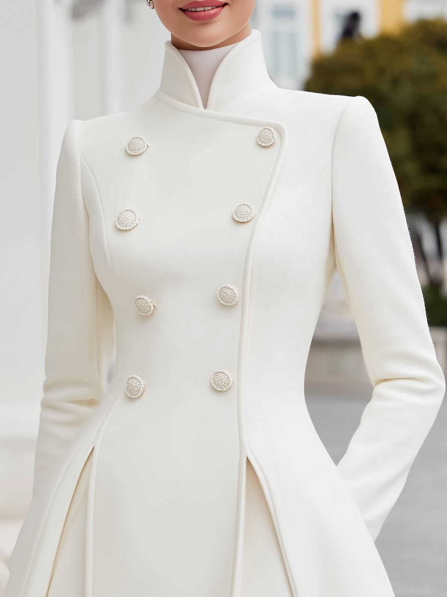 Elegant Double-Breasted Flared A-Line Coat Dress MLZ