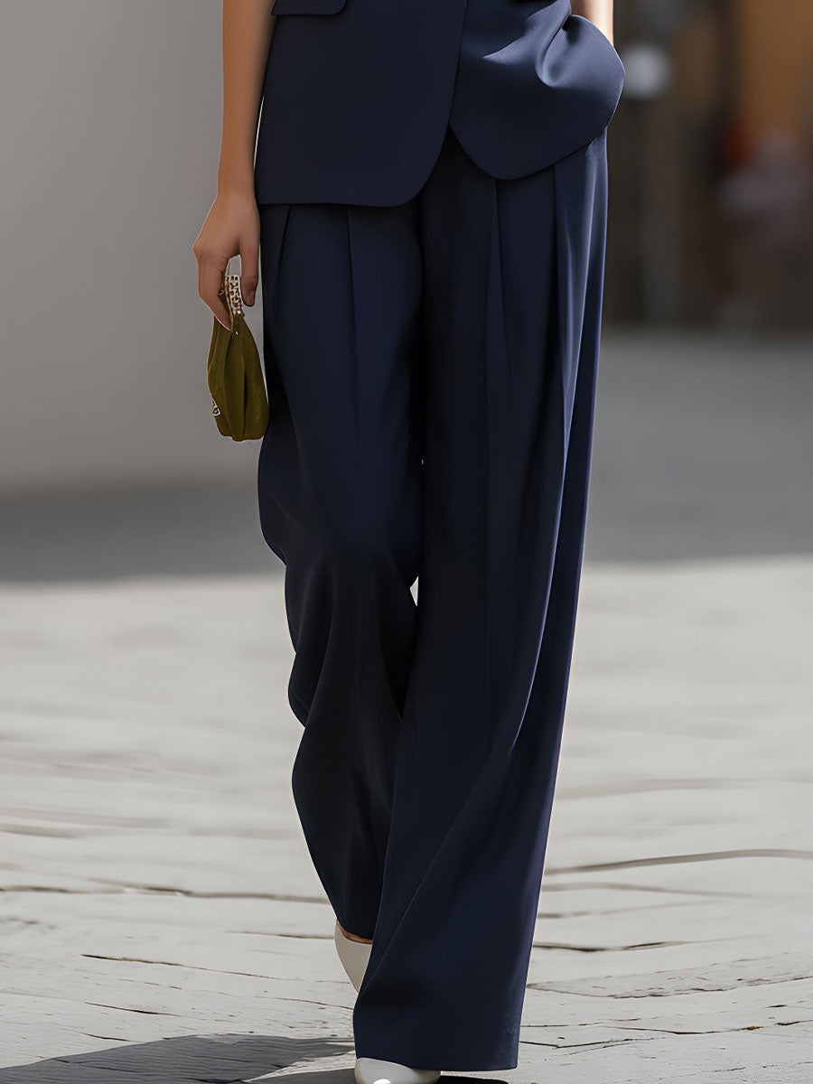 Casa Laro Presents The Sleek Navy Sleeveless Blazer & Wide-Leg Trouser Set SN