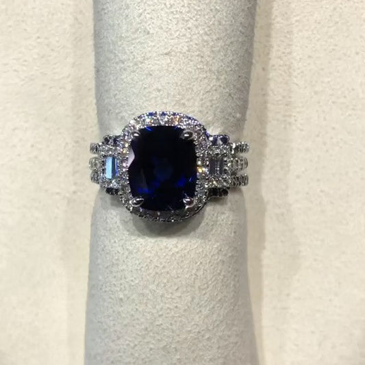 Stunning Cushion Cut Blue Sterling Silver 3PC Bridal Set Shineofdiamond