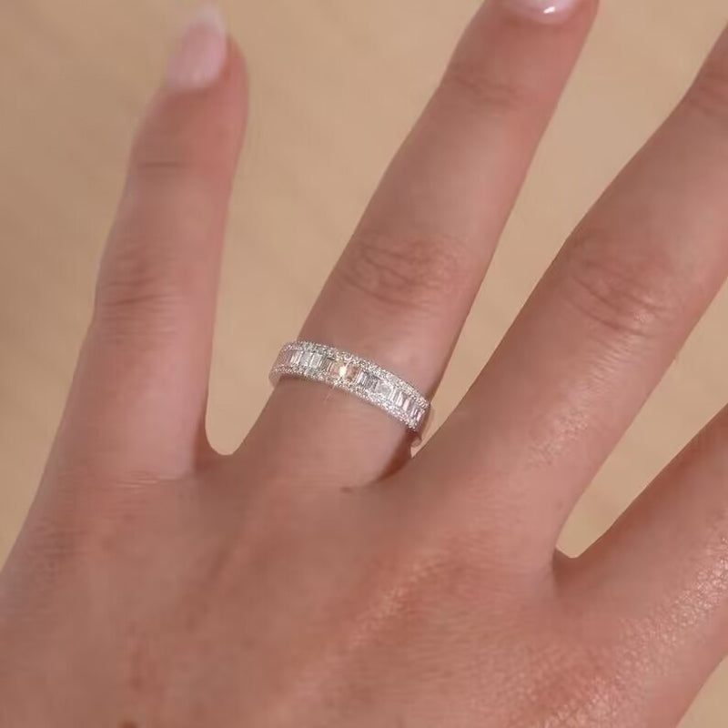 2PCS Radiant Cut Ring With Baguette Band Bridal Set in Sterling Silver Shineofdiamond