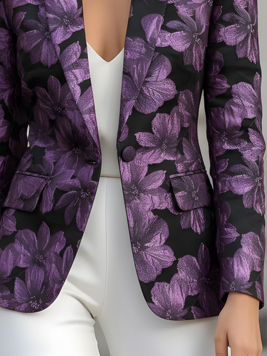 Purple Floral Jacquard Pattern Blazer MLZ