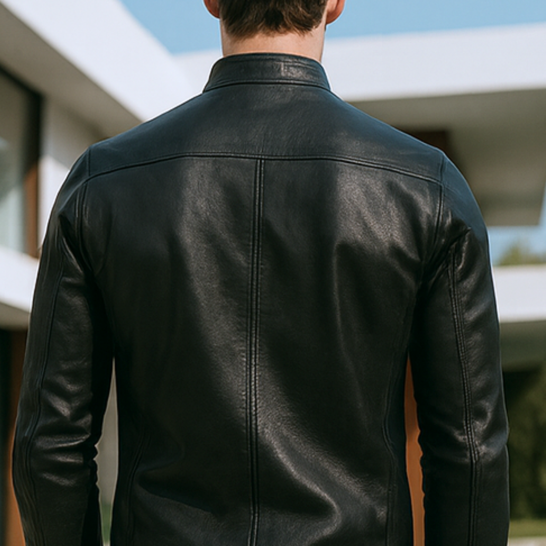 Neil - Standing Collar Leather Jacket